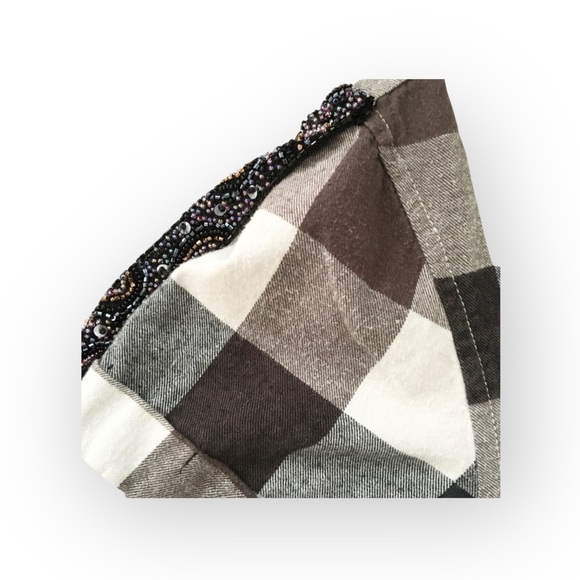 new LF Furst of a Kind  Sequin Embellish Plaid Flannel Shirt Shacket  Academia - Picture 13 of 16